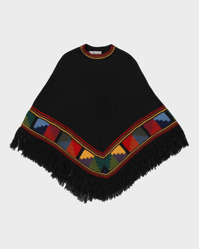 Black Fringed Alpaca Poncho - XS / S