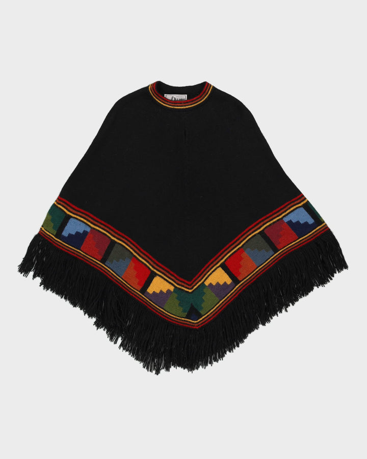Black Fringed Alpaca Poncho - XS / S