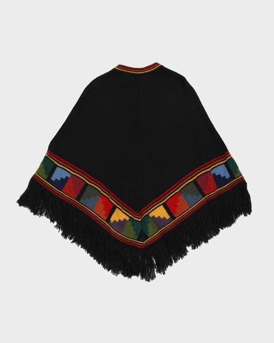 Black Fringed Alpaca Poncho - XS / S