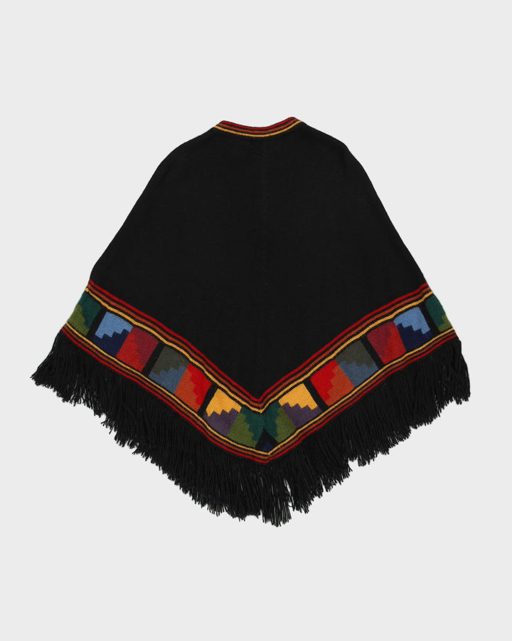 Black Fringed Alpaca Poncho - XS / S