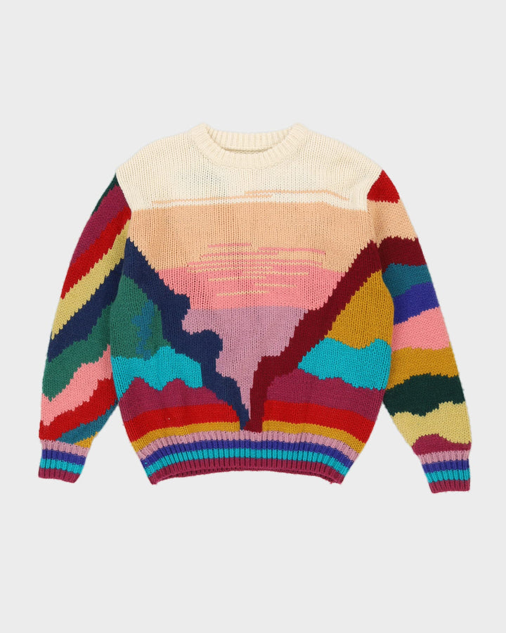 Y2K Cream Patterned Knitted Jumper - L