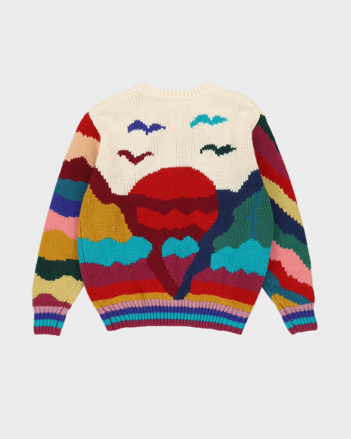 Y2K Cream Patterned Knitted Jumper - L