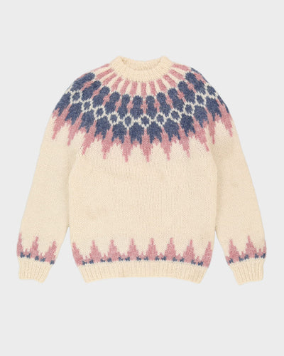 Icelandic Wool Patterned Knitted Jumper - M