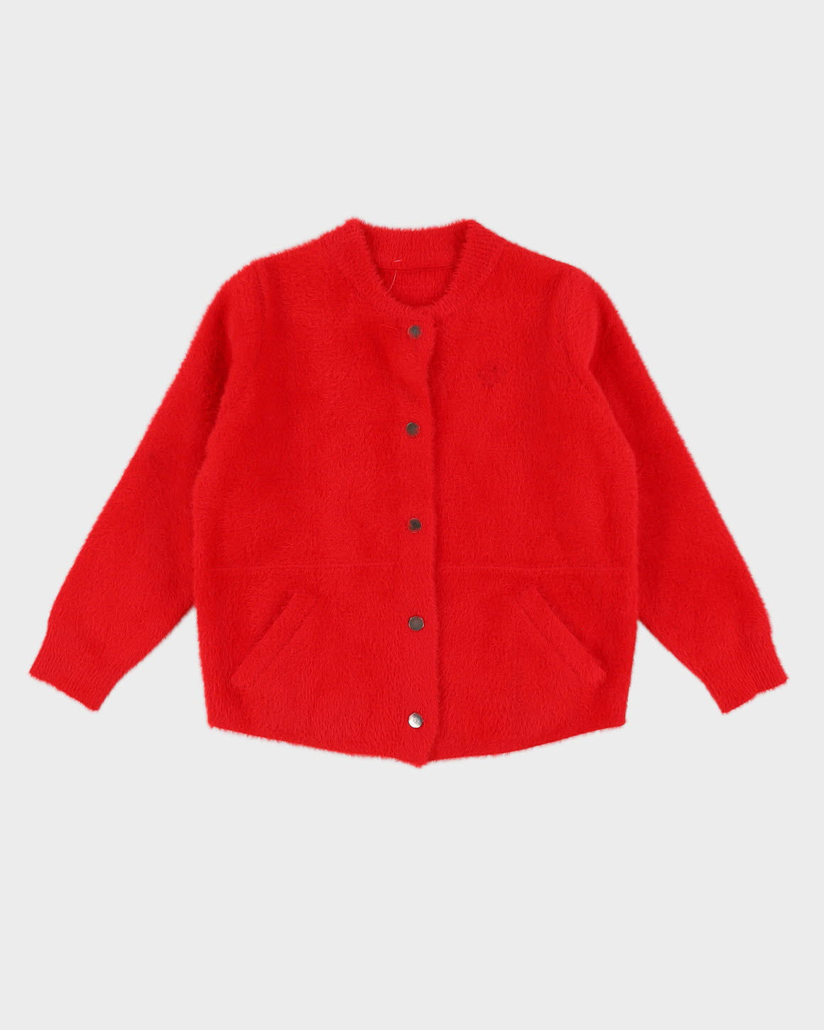 Red Fluffy Jacket-Style Cardigan - S