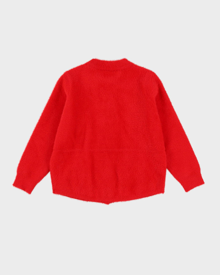 Red Fluffy Jacket-Style Cardigan - S
