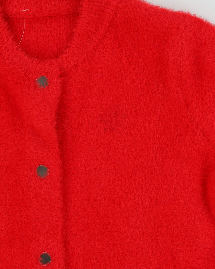 Red Fluffy Jacket-Style Cardigan - S