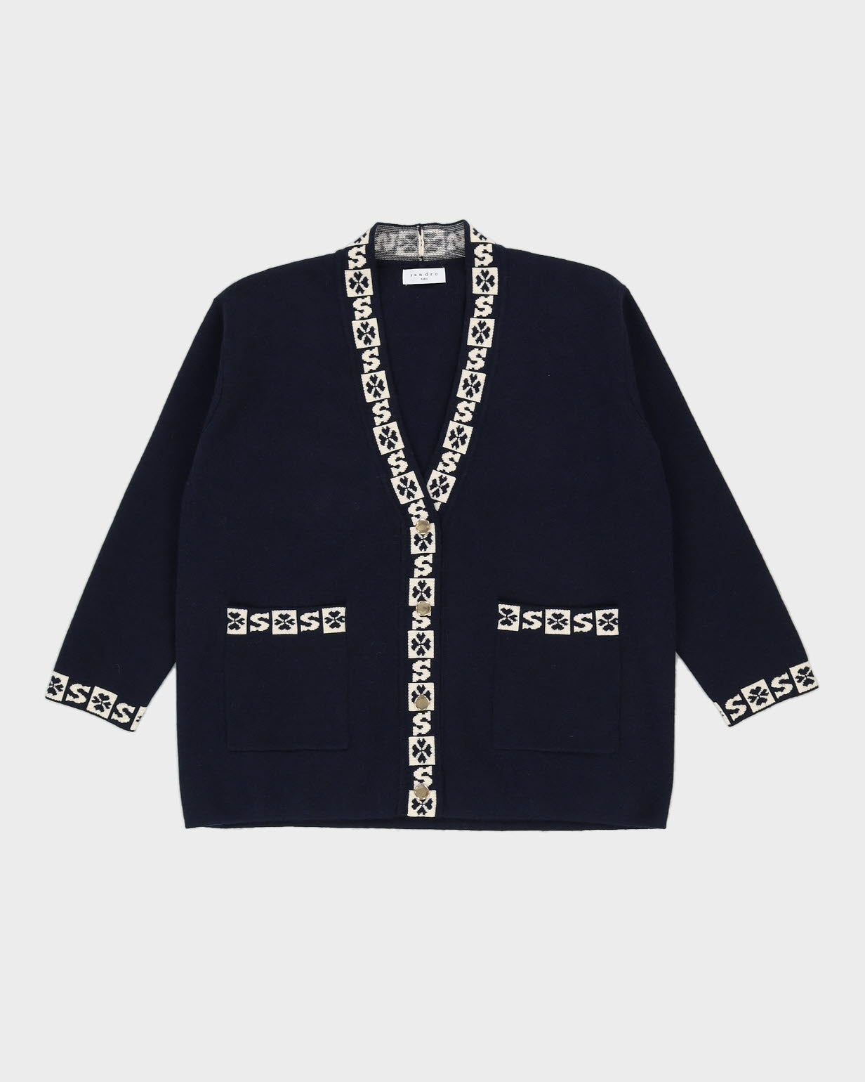 Sandro Paris Blue Patterned Knitted Cardigan - M