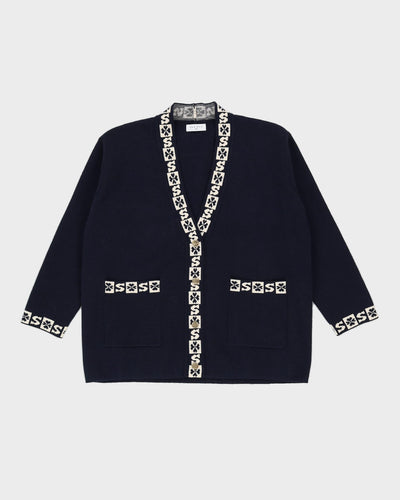 Sandro Paris Blue Patterned Knitted Cardigan - M