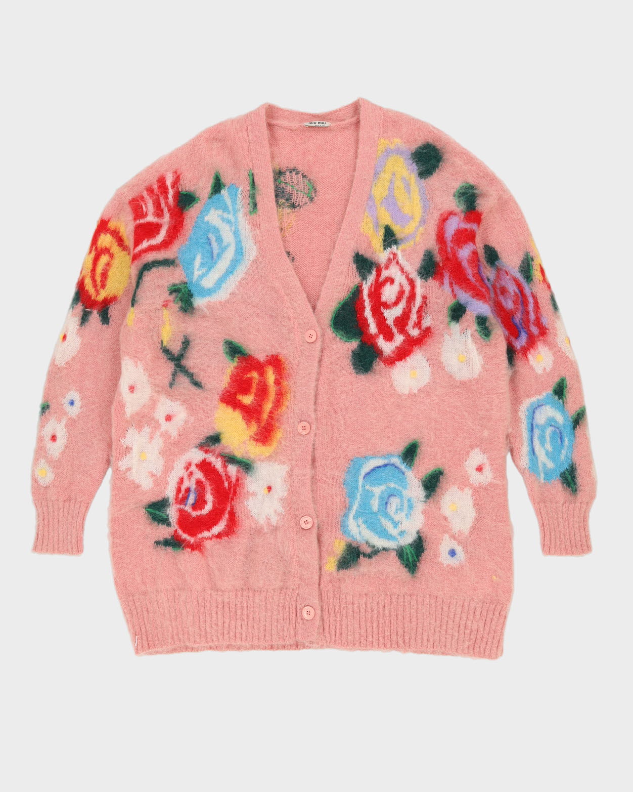 Miu Miu Pink Floral Knitted Cardigan - L