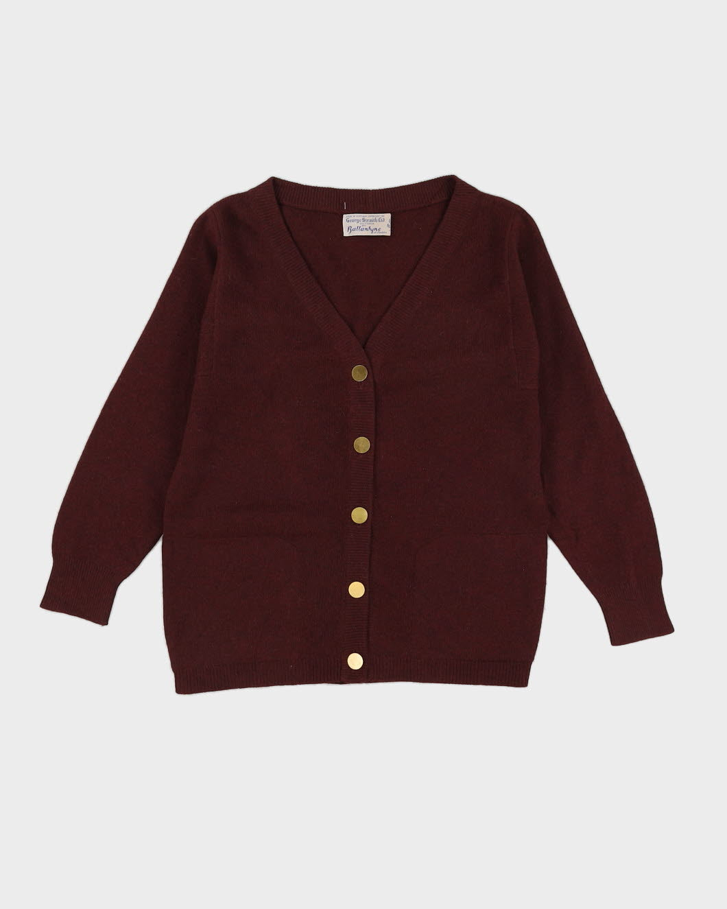 Vintage 1960s Ballantyne Burgundy Cashmere Cardigan - S