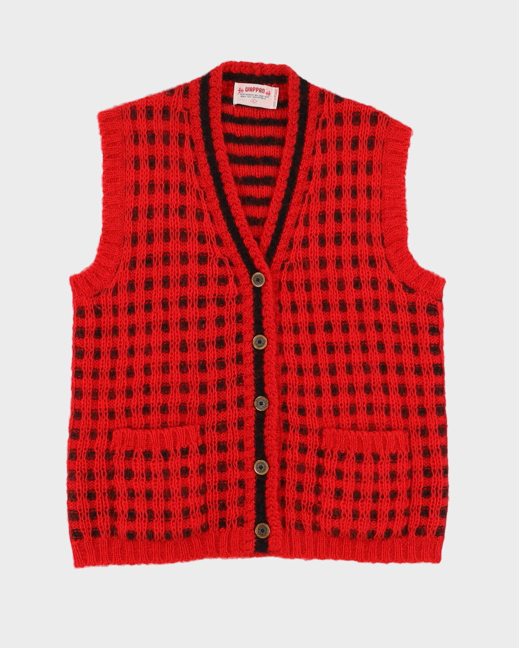 1990s Red Knitted Sleeveless Cardigan - M