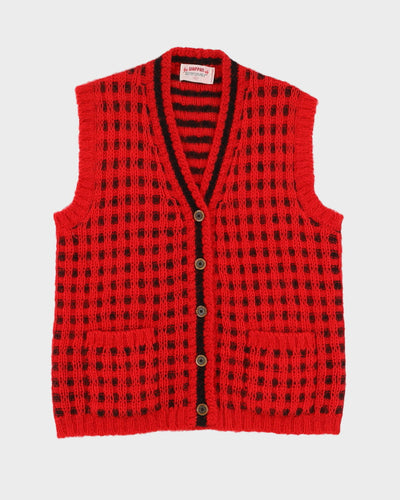 1990s Red Knitted Sleeveless Cardigan - M