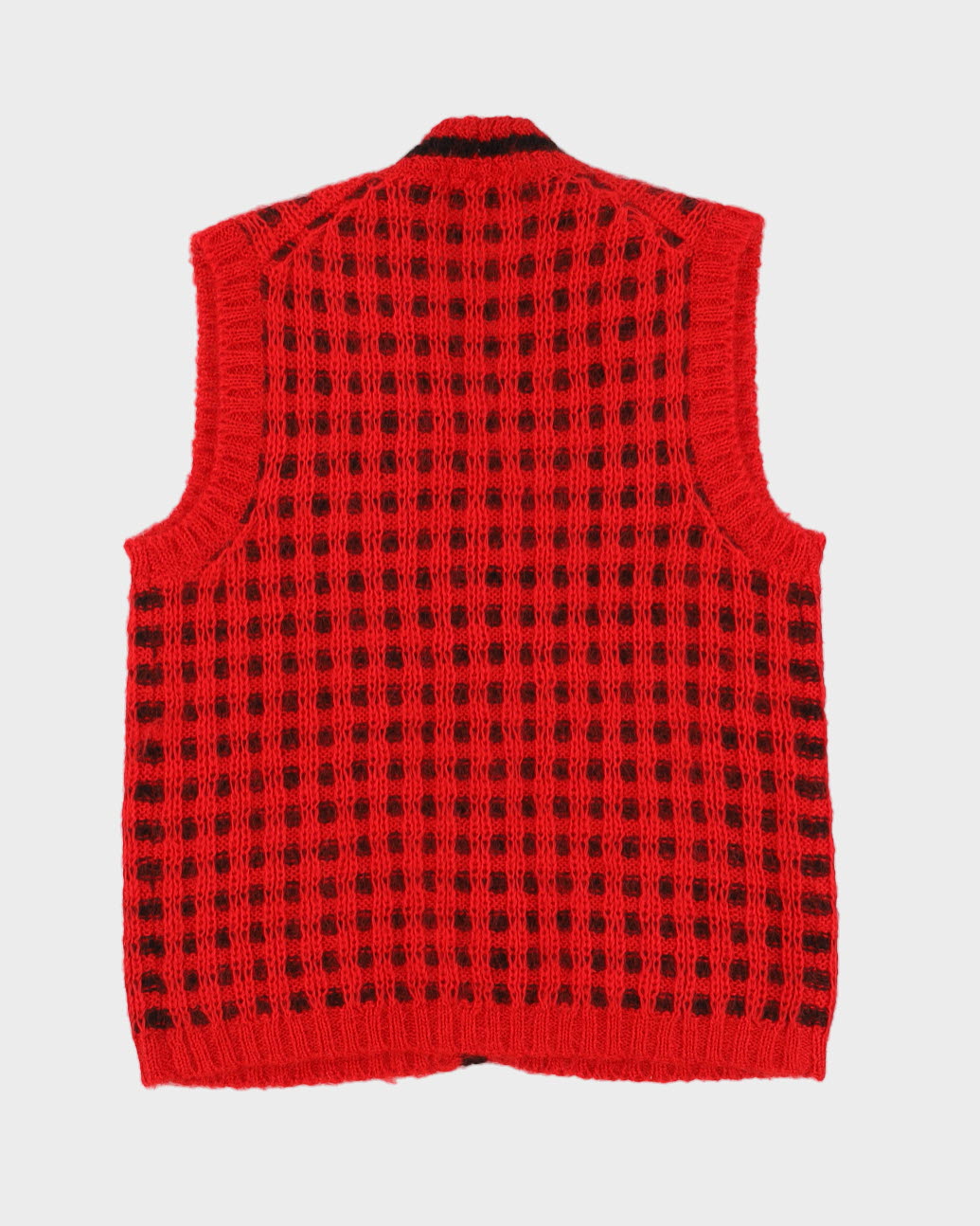 1990s Red Knitted Sleeveless Cardigan - M