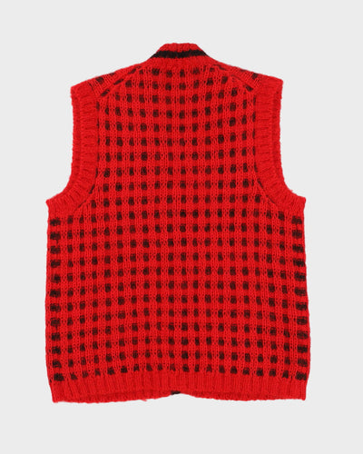 1990s Red Knitted Sleeveless Cardigan - M