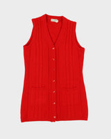 Red Wool Knitted Sleeveless Cardigan - S