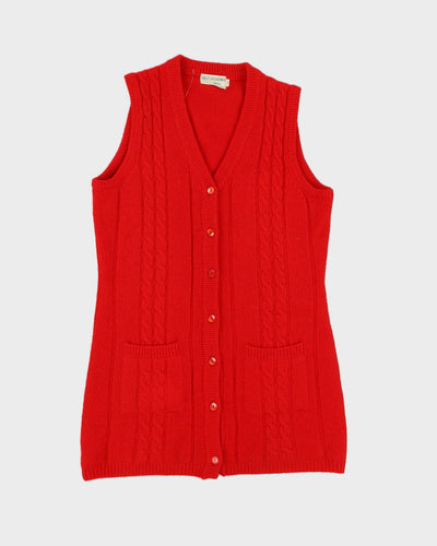 Red Wool Knitted Sleeveless Cardigan - S