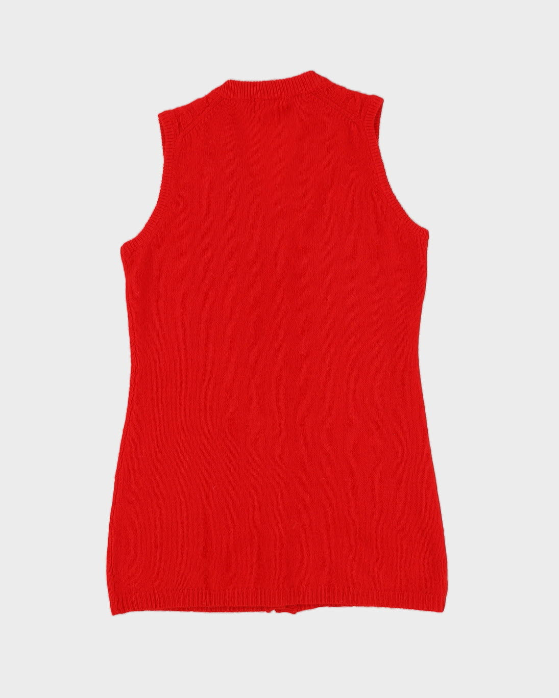 Red Wool Knitted Sleeveless Cardigan - S