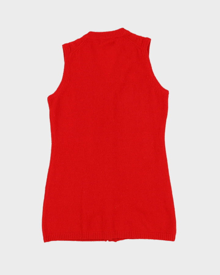 Red Wool Knitted Sleeveless Cardigan - S
