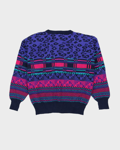 00s Blue Patterned Knitted Ski Jumper - M