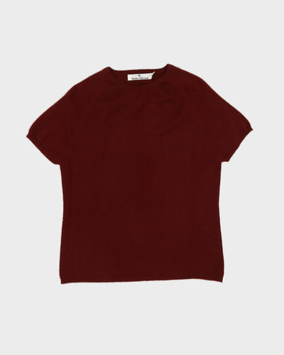 Burgundy Cashmere Knitted Short Sleeve Jumper - S