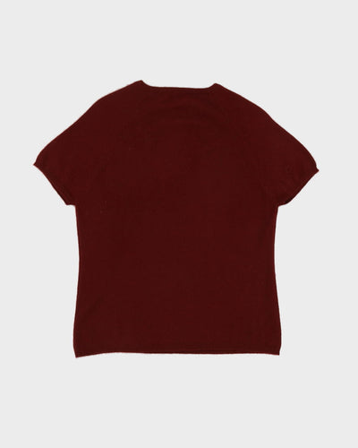 Burgundy Cashmere Knitted Short Sleeve Jumper - S