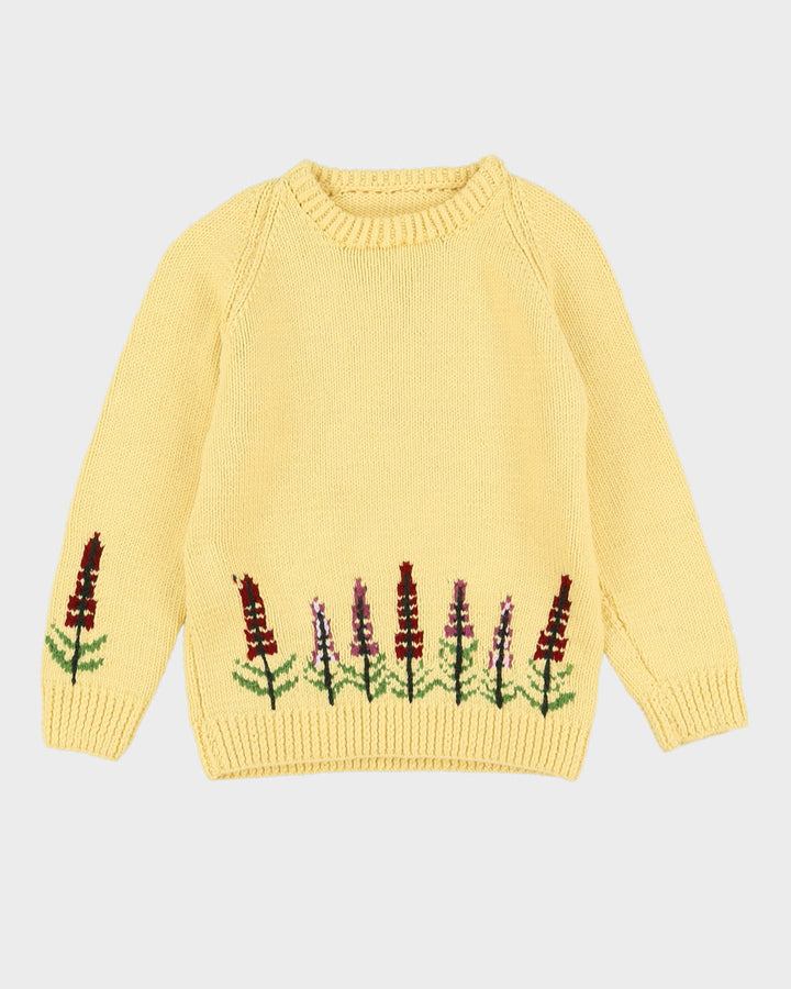 Yellow Patterned Hand-Knitted Jumper - M
