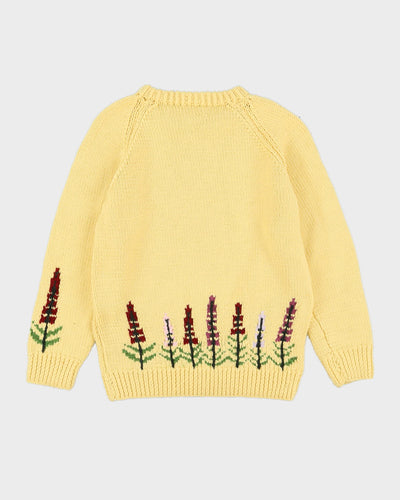 Yellow Patterned Hand-Knitted Jumper - M