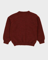 Burgundy Hand-Knitted Patterned Jumper - XS
