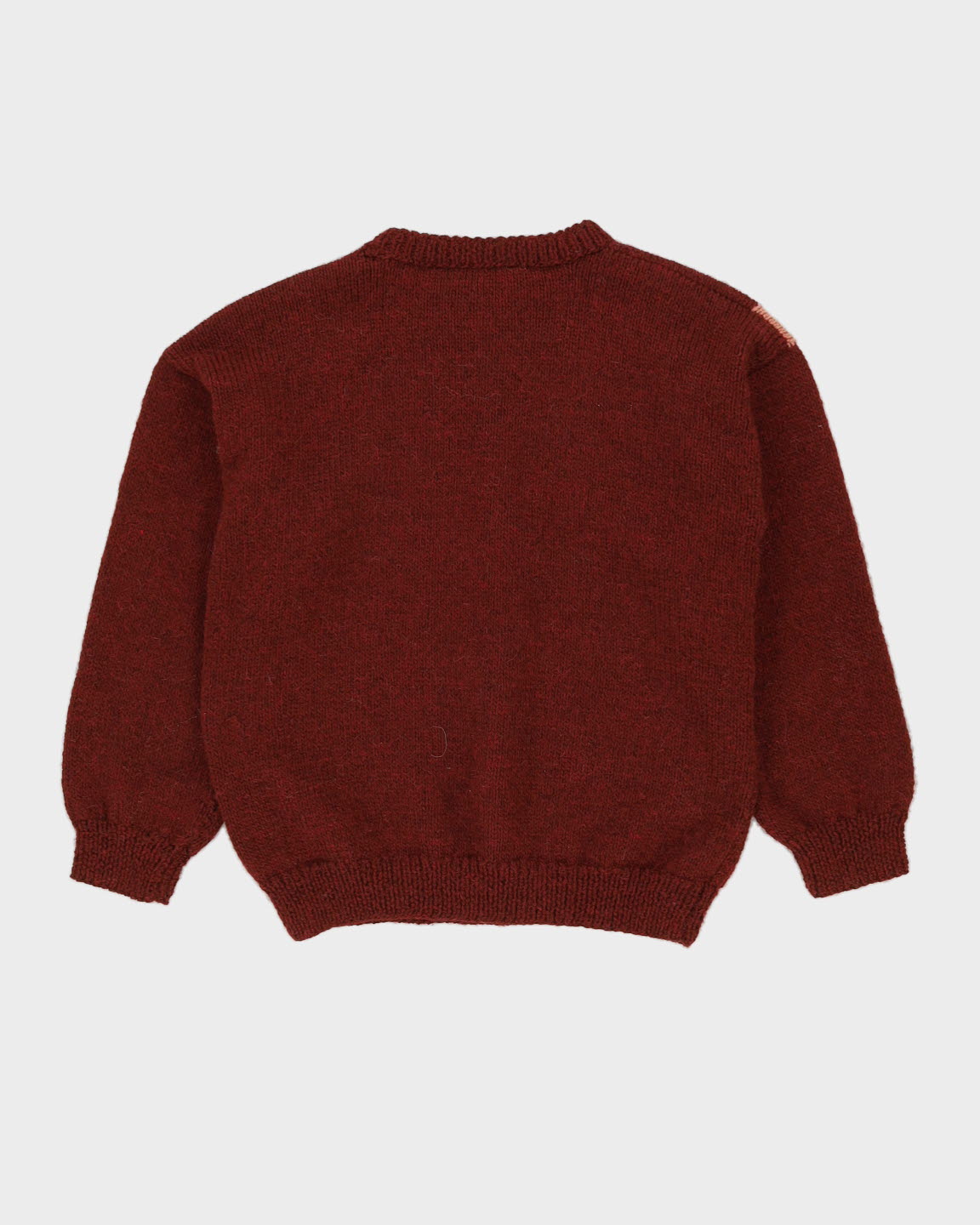 Burgundy Hand-Knitted Patterned Jumper - XS