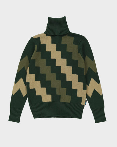 Green Patterned Roll Neck Knitted Jumper - M