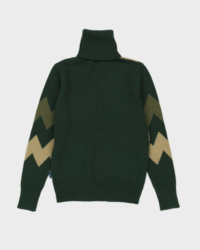 Green Patterned Roll Neck Knitted Jumper - M