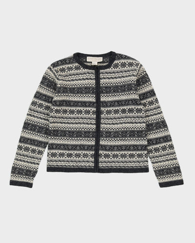 Grey Patterned Knitted Cardigan - S