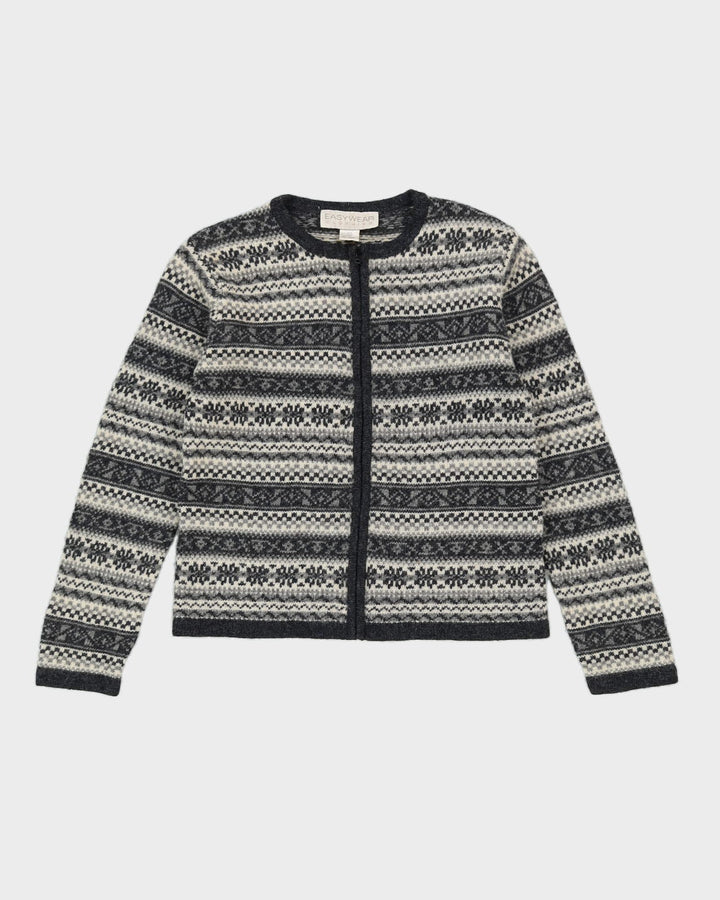 Grey Patterned Knitted Cardigan - S