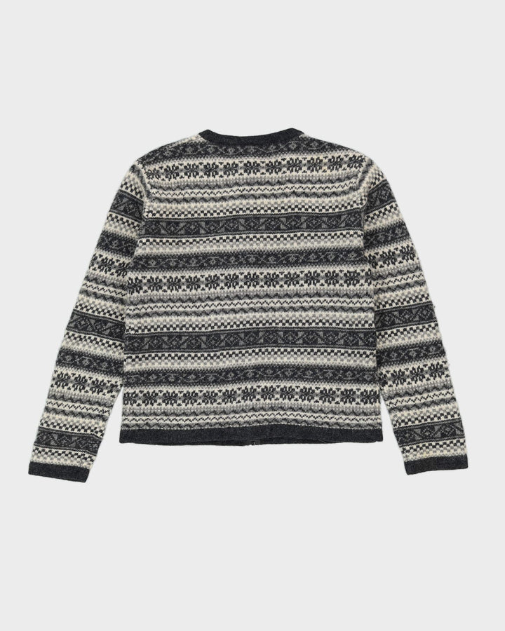 Grey Patterned Knitted Cardigan - S