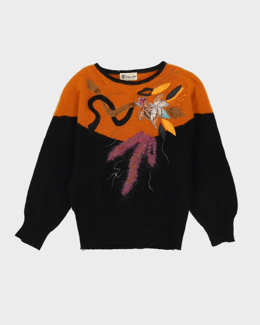 Black And Orange Patterned Knitted Jumper - S