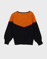 Black And Orange Patterned Knitted Jumper - S