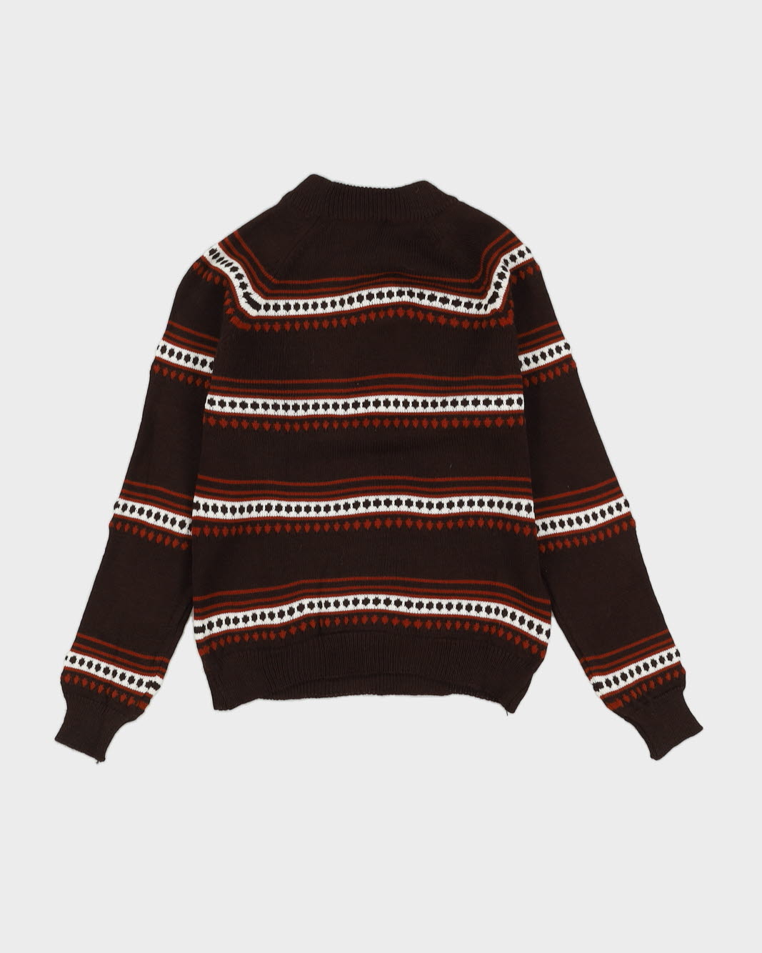 Vintage 1980s Brown Patterned Knitted Jumper - XXS