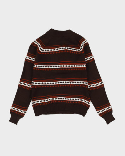 Vintage 1980s Brown Patterned Knitted Jumper - XXS
