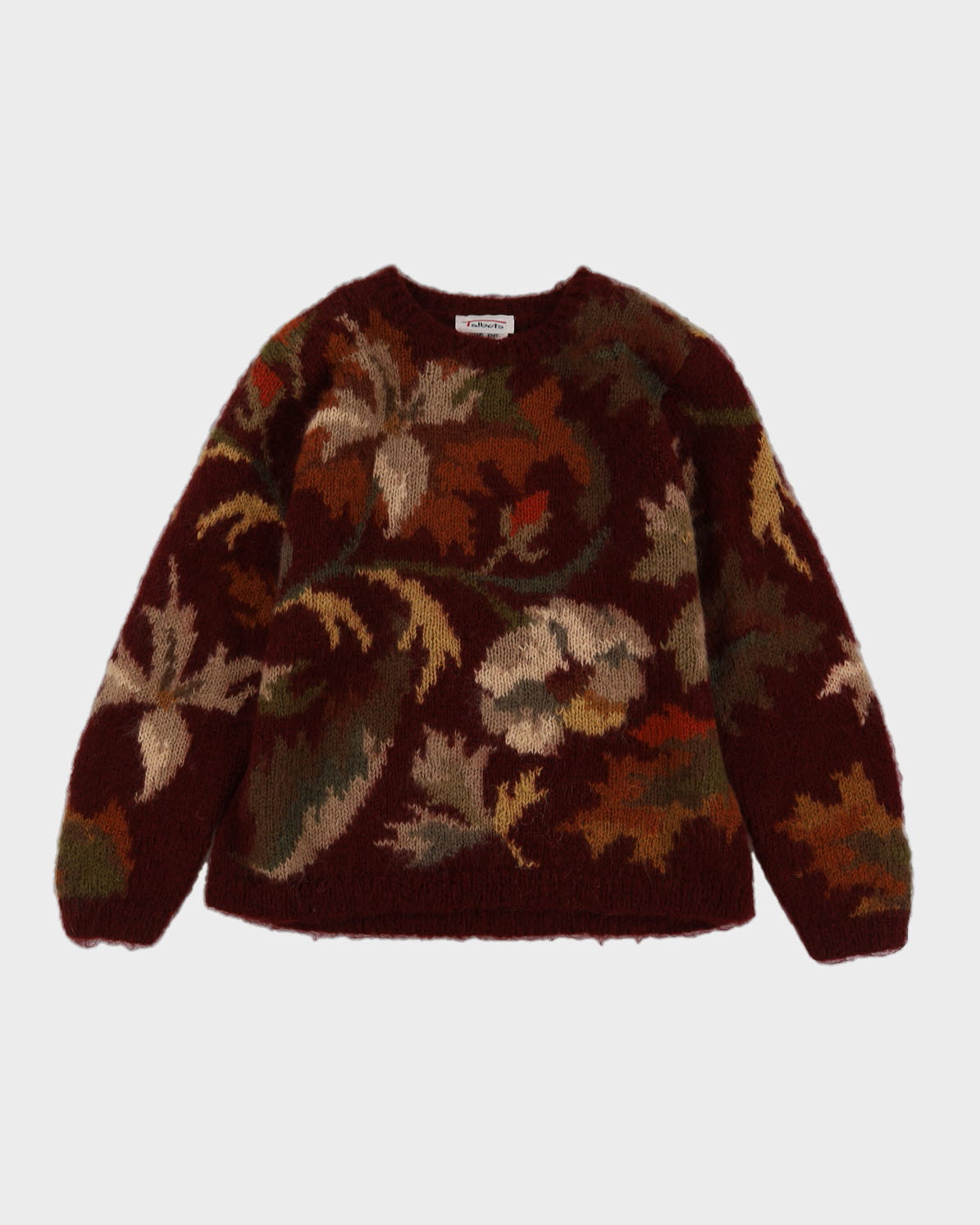 Burgundy Patterned Hand Knitted Jumper- M