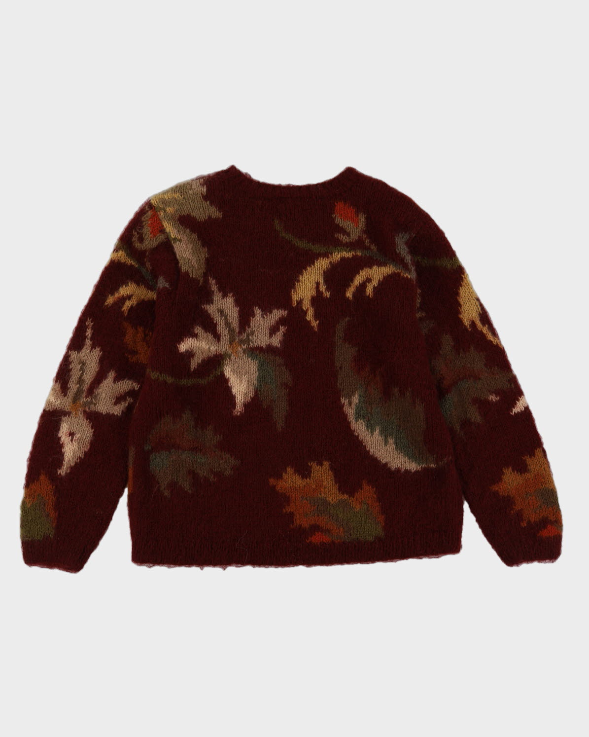 Burgundy Patterned Hand Knitted Jumper- M