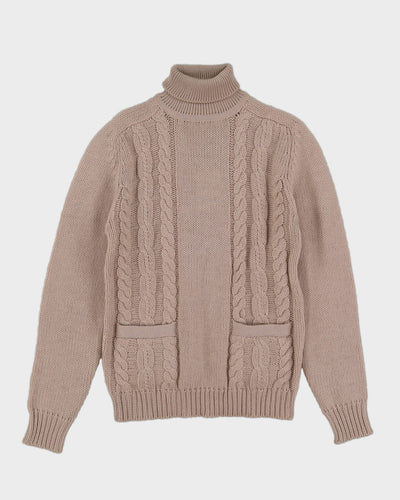 Beige With Pockets Knitted Jumper- M