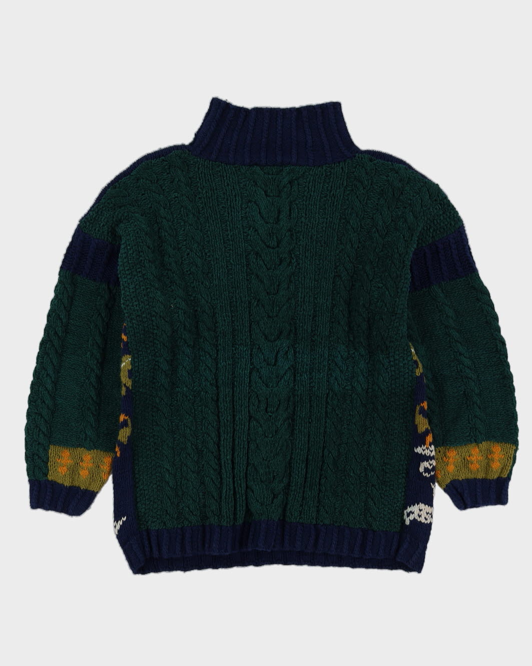 Blue Patterned Hand Knitted Jumper - M