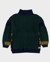 Blue Patterned Hand Knitted Jumper - M