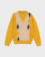 00s Yellow V-Neck Knitted Jumper - S