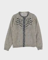 Grey Beaded Knitted Cardigan - M
