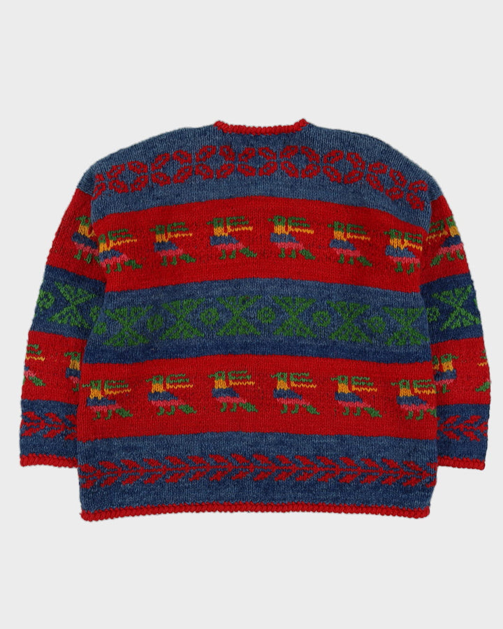 World Folk Art Red Knitted Cardigan - L