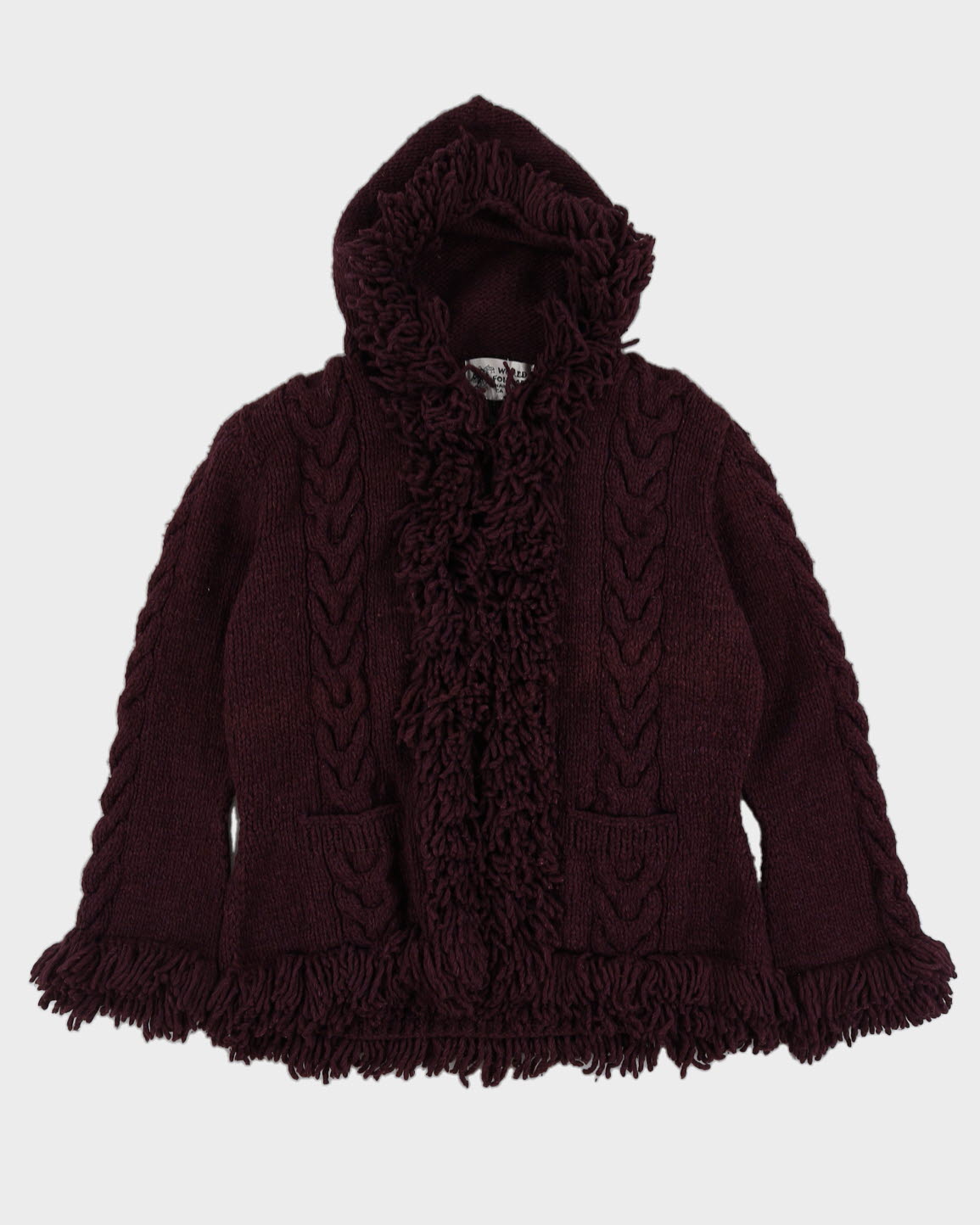 World Folk Art Burgundy Knitted Cardigan - L