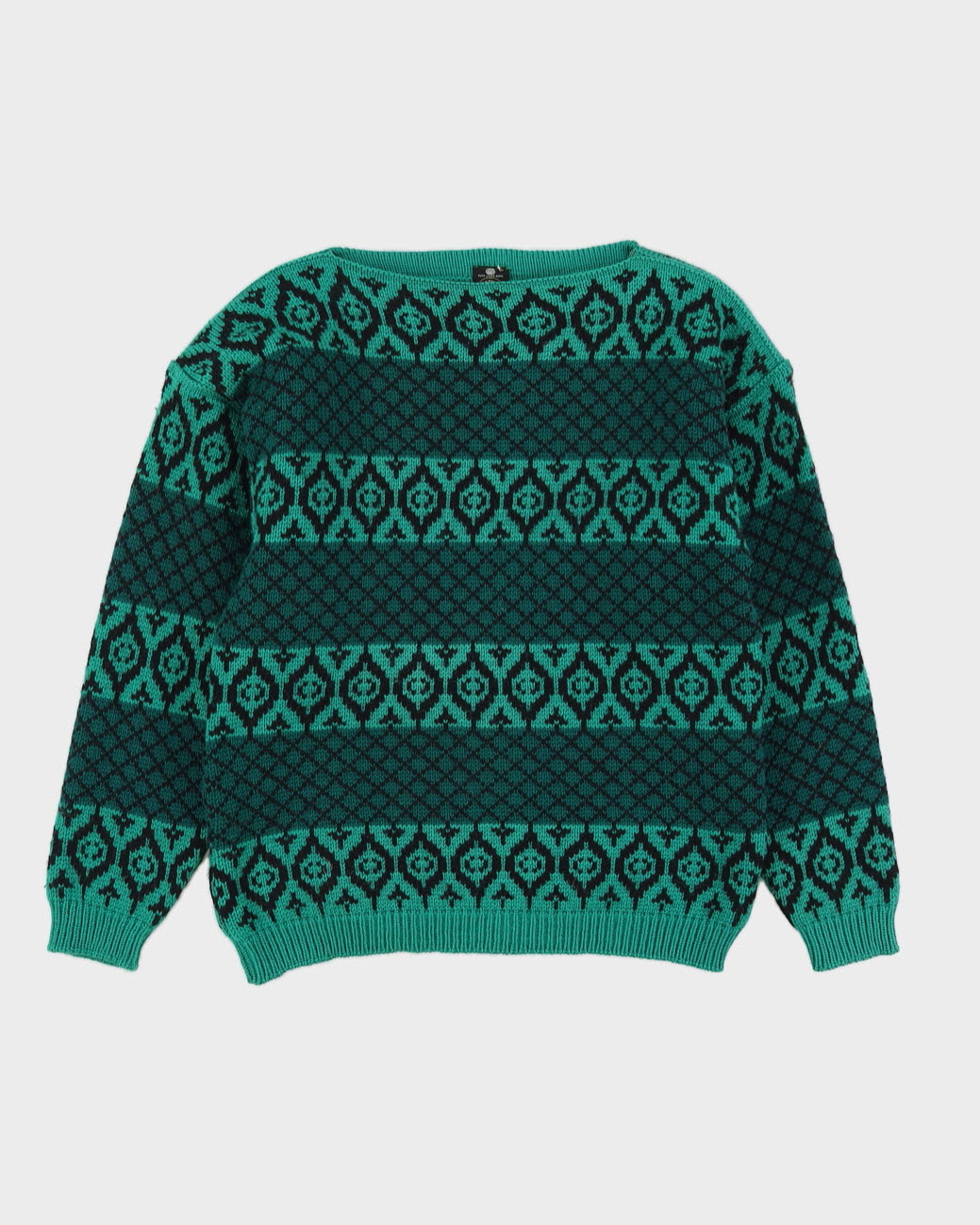 Vintage 1970s Norvyk Green Knitted Jumper - S