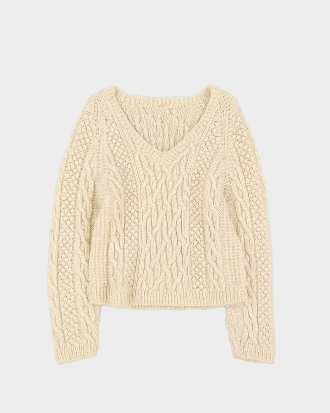 Cream Wool Hand-Knitted Jumper - XS