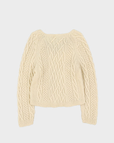 Cream Wool Hand-Knitted Jumper - XS